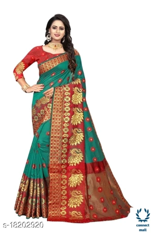 COTTON BASED JACQUARD SAREES  - Saree Length Size-5.5m Blouse Length Size-0.8, Cotton Silk, Zari woves, pack of :1